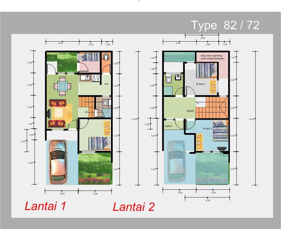 Denah Rumah  2  Lantai  Model  2019 Denah Rumah  7x14 2  Lantai 